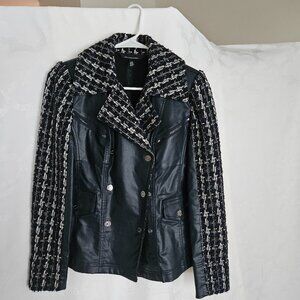 White House Black Market Blue navy & Faux Leather Tweed Jacket